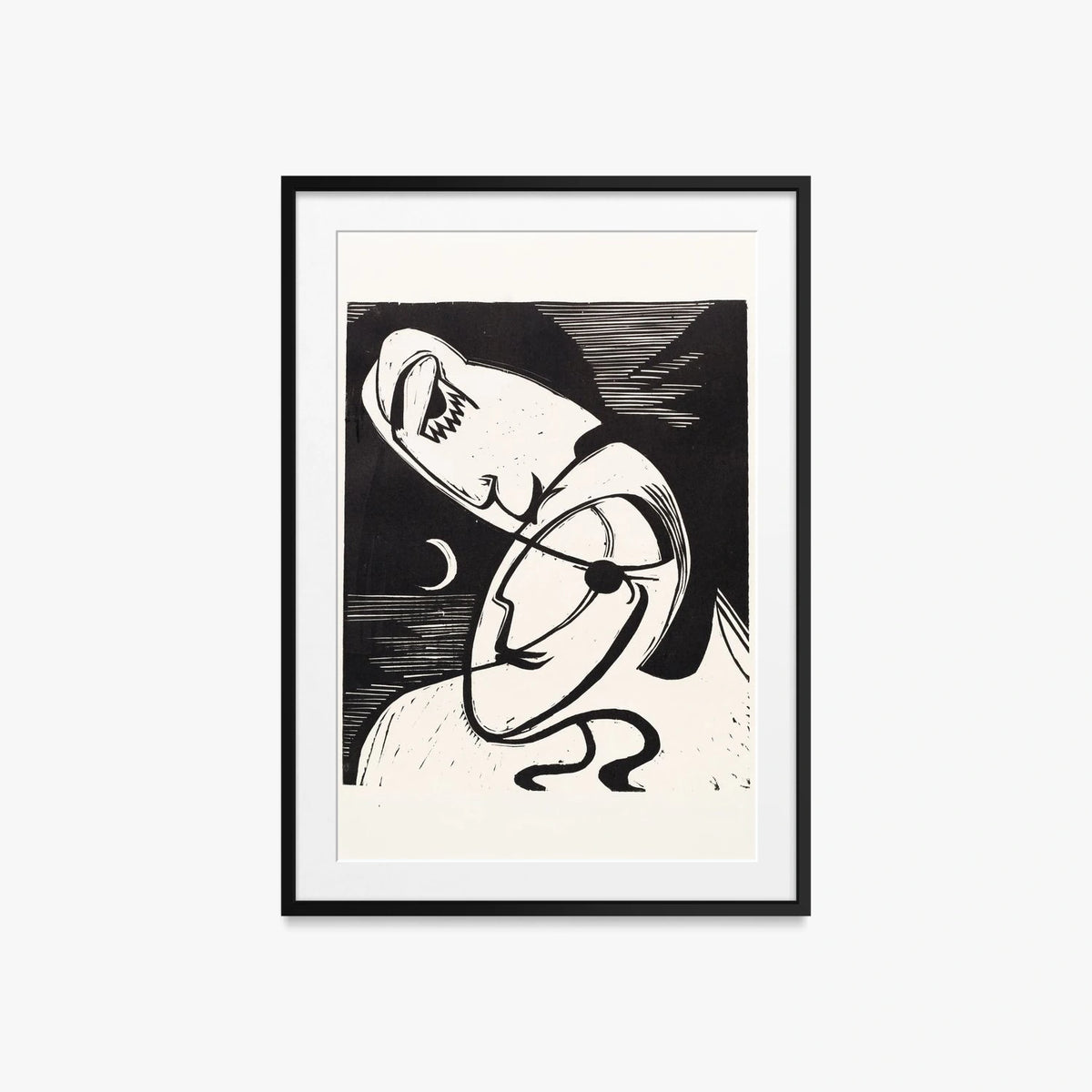 Il Bacio - Ernst Ludwig Kirchner, opera di Ernst Ludwig Kirchner (Espressionismo), stampa con passepartout e cornice nera, 60x85cm