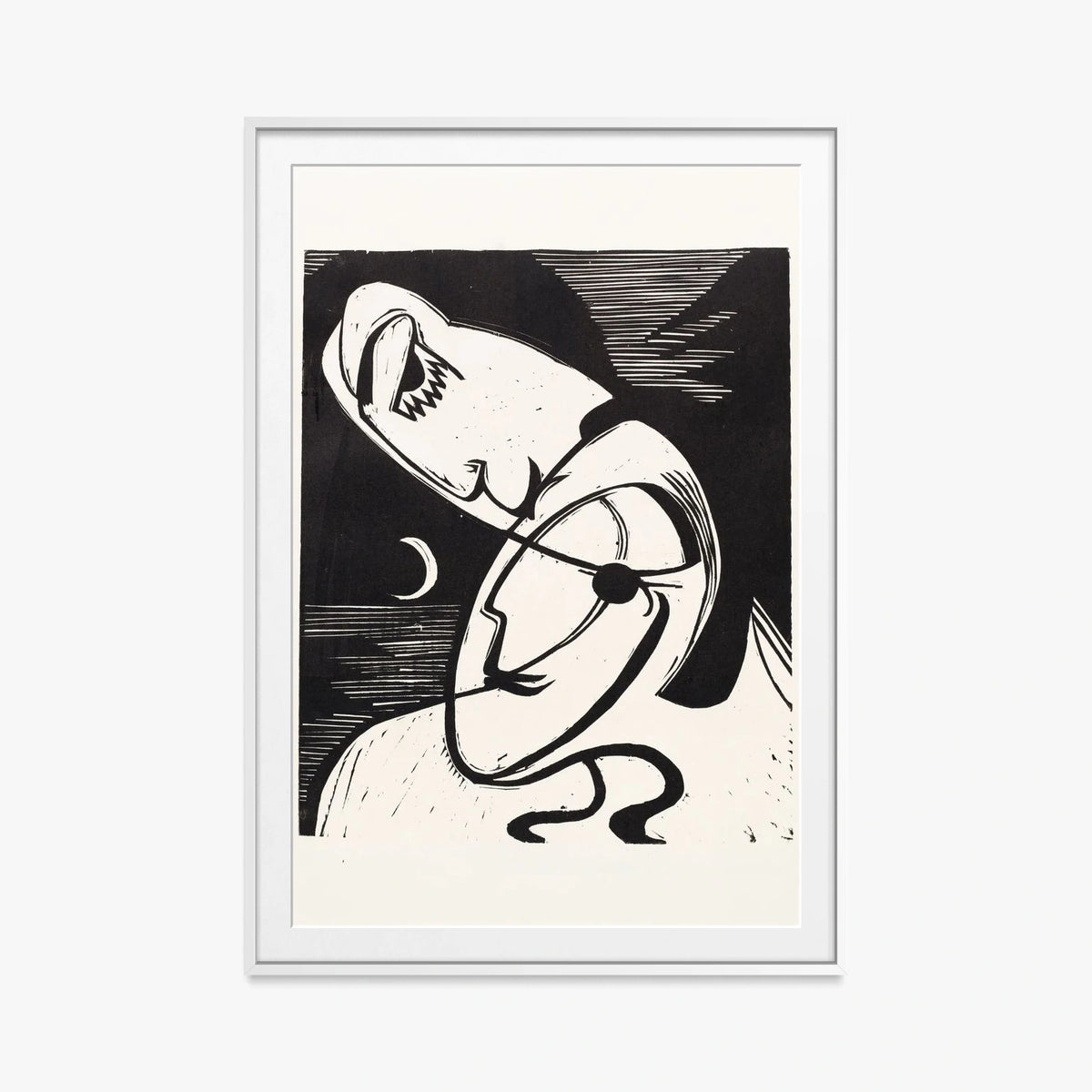Il Bacio - Ernst Ludwig Kirchner, opera di Ernst Ludwig Kirchner (Espressionismo), stampa con passepartout e cornice bianca, 80x115cm