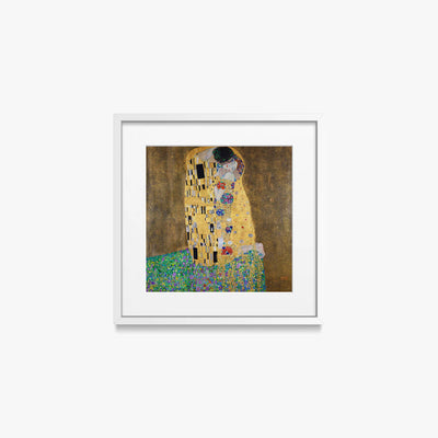 Il Bacio - Gustav Klimt, opera di Gustav Klimt (Secessione Viennese), stampa con passepartout e cornice bianca, 40x40cm