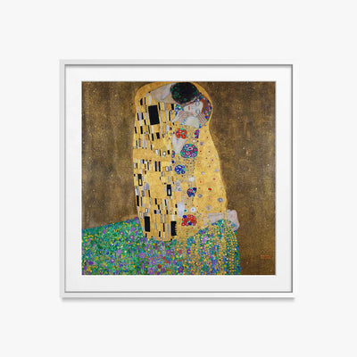 Il Bacio - Gustav Klimt, opera di Gustav Klimt (Secessione Viennese), stampa con passepartout e cornice bianca, 50x50cm