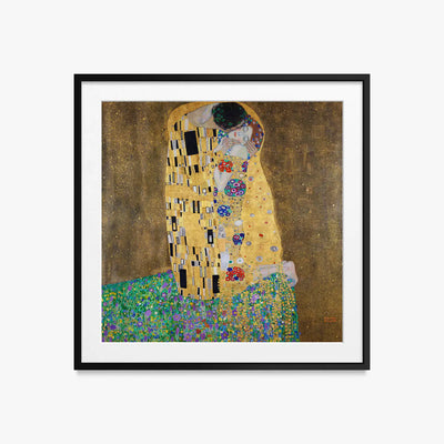 Il Bacio - Gustav Klimt, opera di Gustav Klimt (Secessione Viennese), stampa con passepartout e cornice nera, 50x50cm