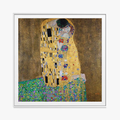 Il Bacio - Gustav Klimt, opera di Gustav Klimt (Secessione Viennese), stampa con passepartout e cornice bianca, 80x80cm