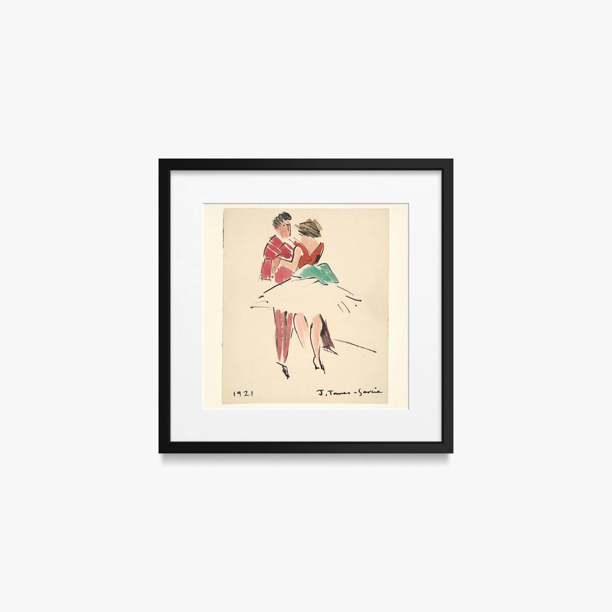 Il Ballo degli Artisti - Joaquín Torres García, opera di Joaquín Torres García (Costruttivismo), stampa con passepartout e cornice nera, 40x40cm