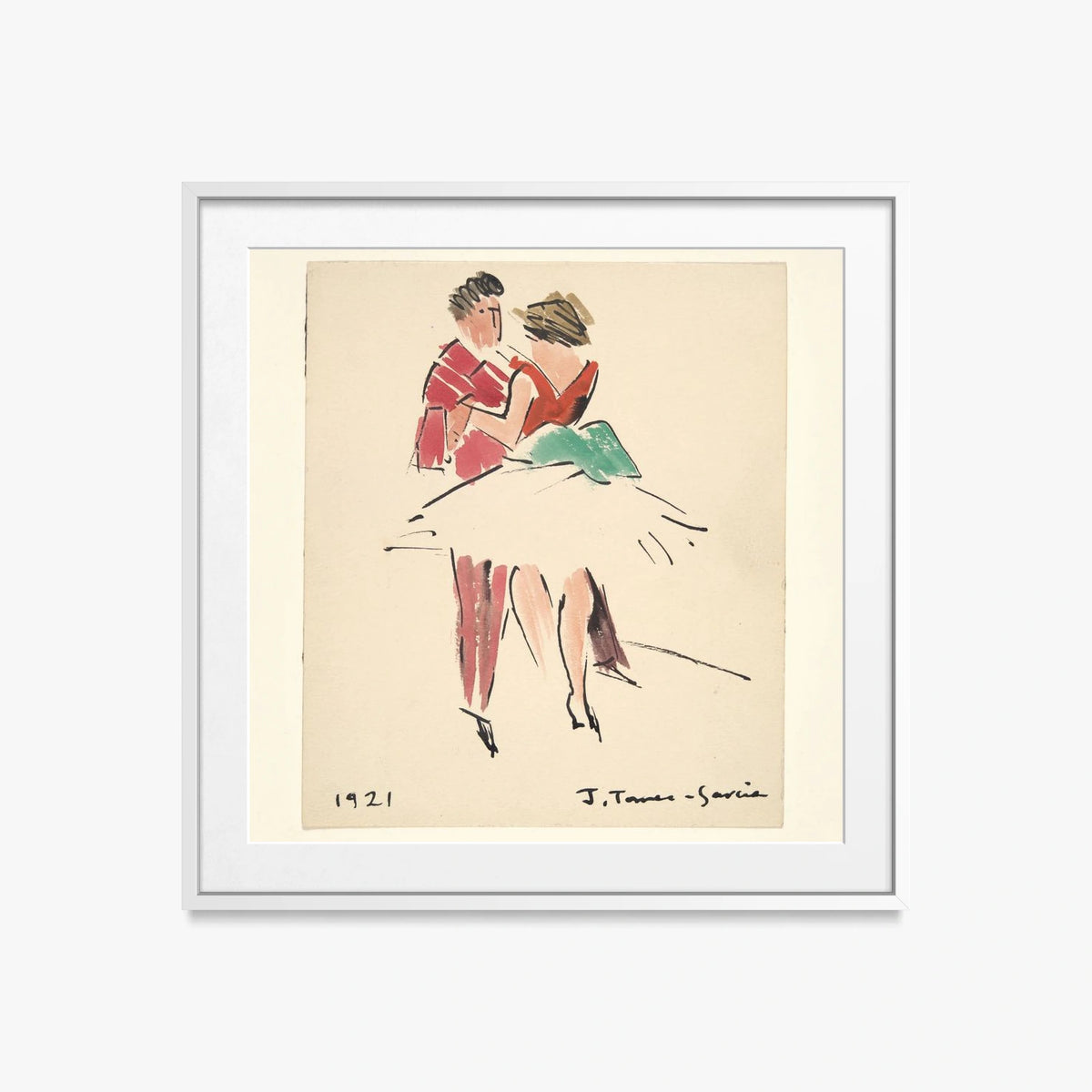 Il Ballo degli Artisti - Joaquín Torres García, opera di Joaquín Torres García (Costruttivismo), stampa con passepartout e cornice bianca, 50x50cm