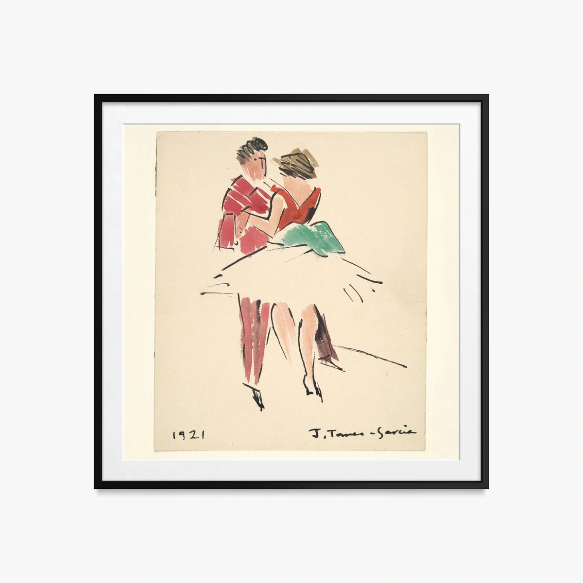 Il Ballo degli Artisti - Joaquín Torres García, opera di Joaquín Torres García (Costruttivismo), stampa con passepartout e cornice nera, 60x60cm