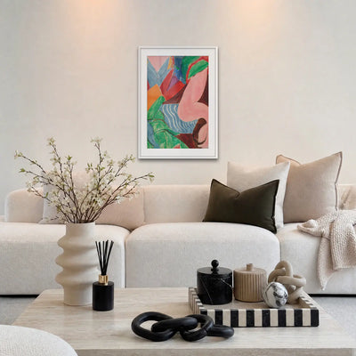 Il Braccio - Henri Matisse, opera di Henri Matisse: stampa con passepartout e cornice bianca 60x85cm appesa in soggiorno sopra il divano