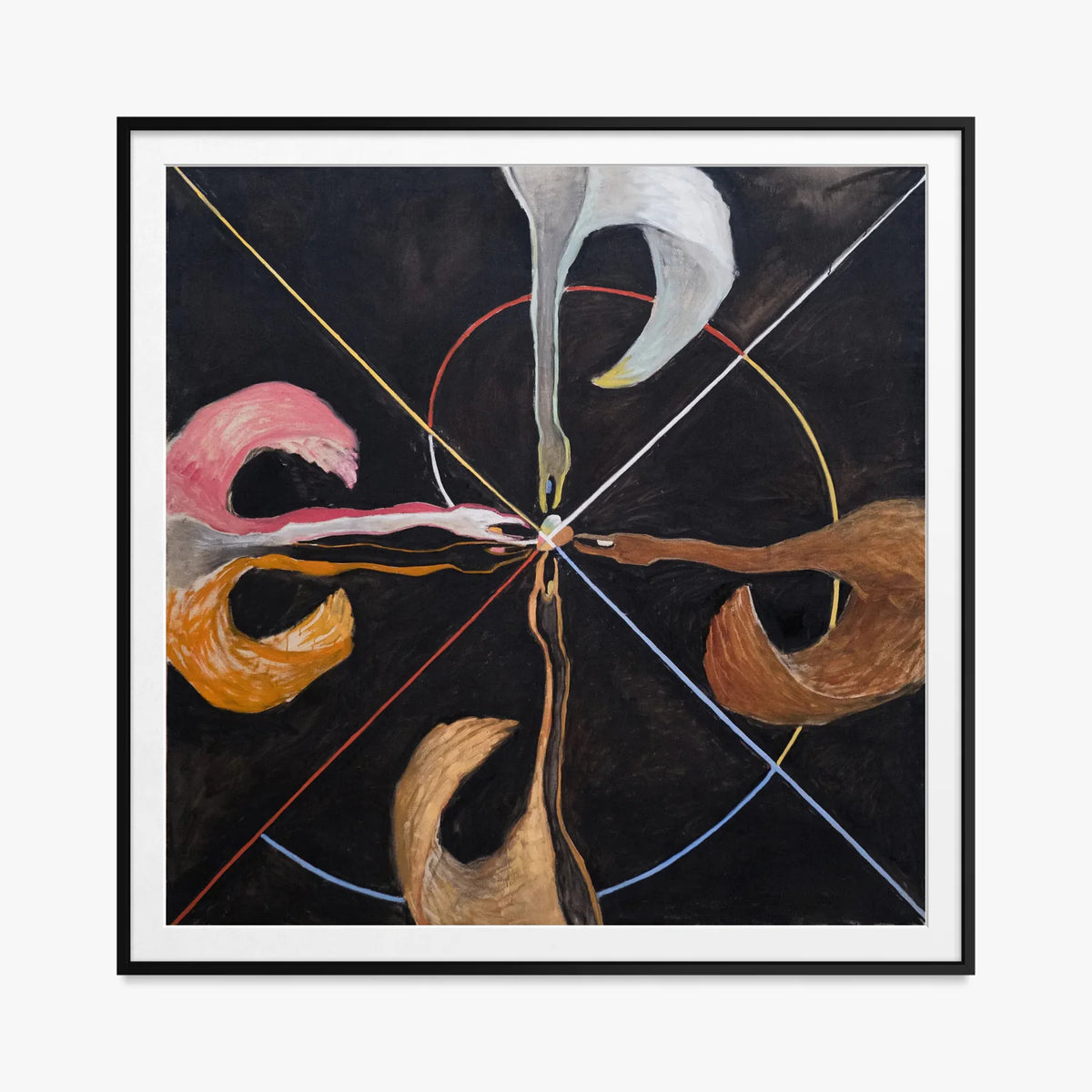 Il Cigno, n. 7 - Hilma af Klint, opera di Hilma af Klint (Astrattismo), stampa con passepartout e cornice nera, 80x80cm