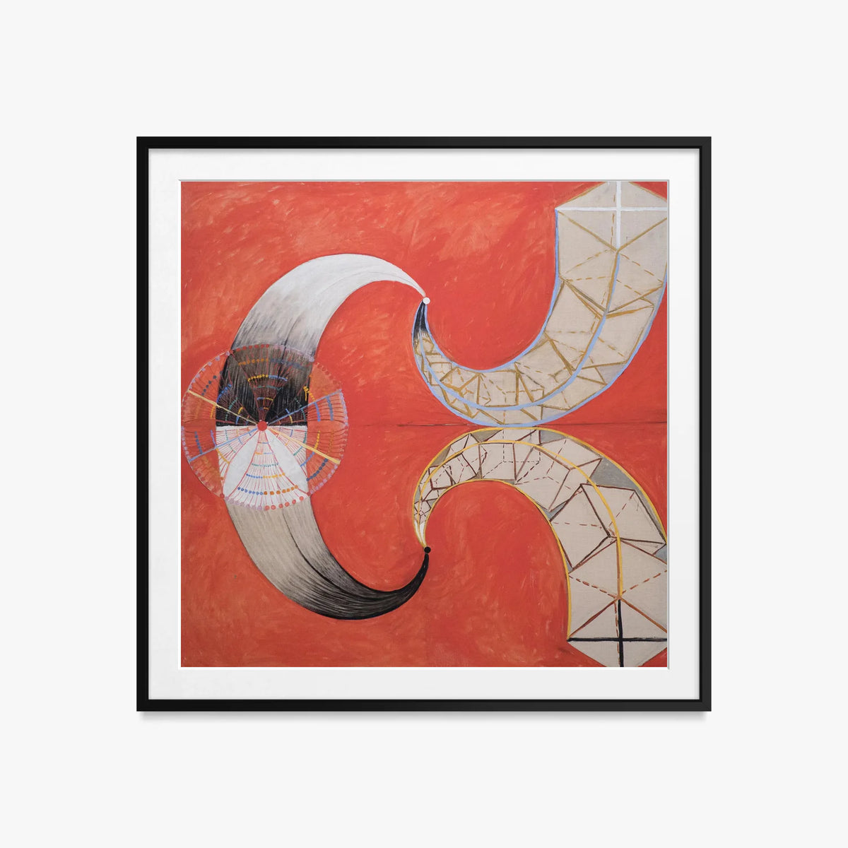 Il Cigno, n. 9 - Hilma af Klint, opera di Hilma af Klint (Astrattismo), stampa con passepartout e cornice nera, 60x60cm