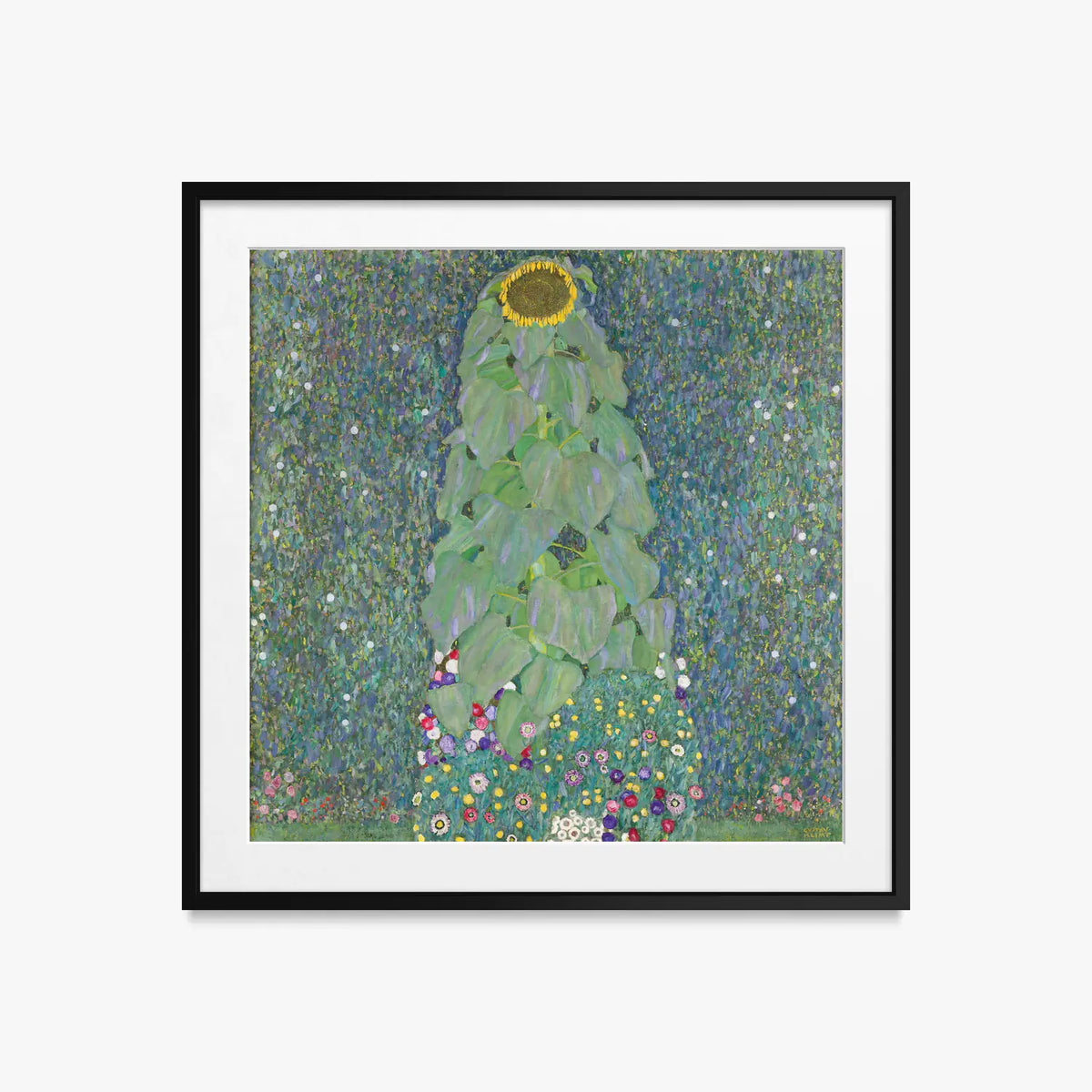 Il Girasole - Gustav Klimt, opera di Gustav Klimt (Secessione Viennese), stampa con passepartout e cornice nera, 50x50cm