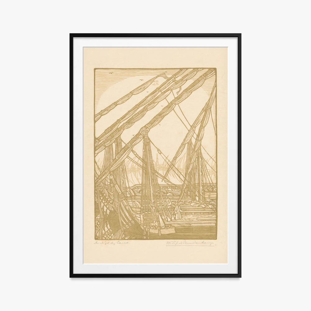Il Nilo presso il Cairo - Wijnand Otto Jan Nieuwenkamp, opera di Wijnand Otto Jan Nieuwenkamp (Egittologia), stampa con passepartout e cornice nera, 80x115cm