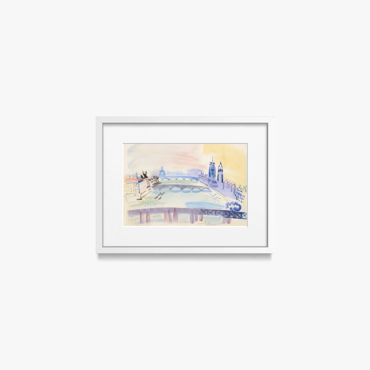 Il Tamigi, Londra - Raoul Dufy, opera di Raoul Dufy (Art Déco), stampa con passepartout e cornice bianca, 40x30cm