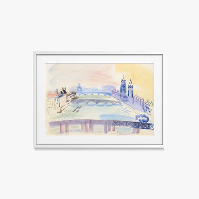 Il Tamigi, Londra - Raoul Dufy, opera di Raoul Dufy (Art Déco), stampa con passepartout e cornice bianca, 70x50cm