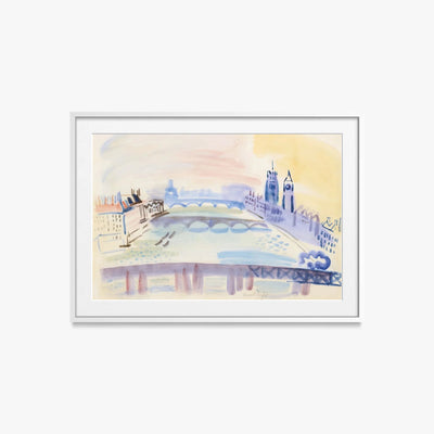 Il Tamigi, Londra - Raoul Dufy, opera di Raoul Dufy (Art Déco), stampa con passepartout e cornice bianca, 85x60cm