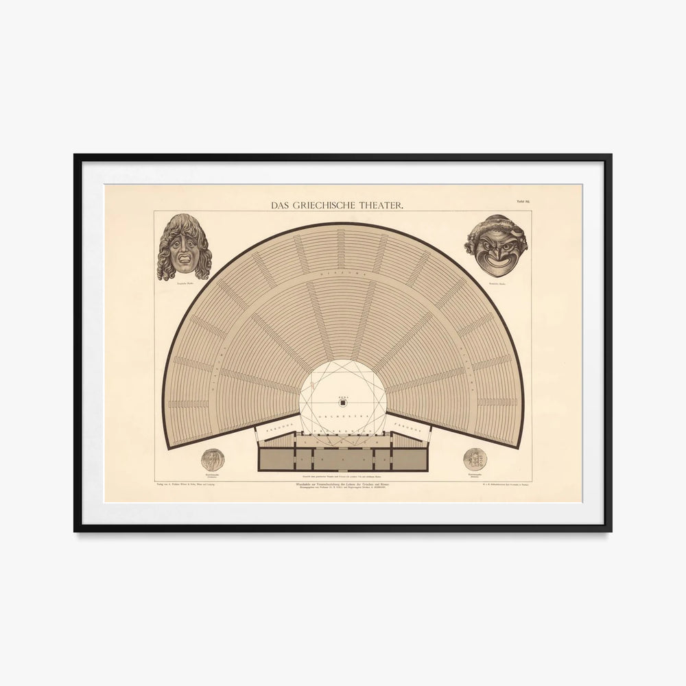 Il Teatro Greco - A. Pichler's Witwe & Sohn, opera di A. Pichler's Witwe & Sohn (Classici), stampa con passepartout e cornice nera, 115x80cm
