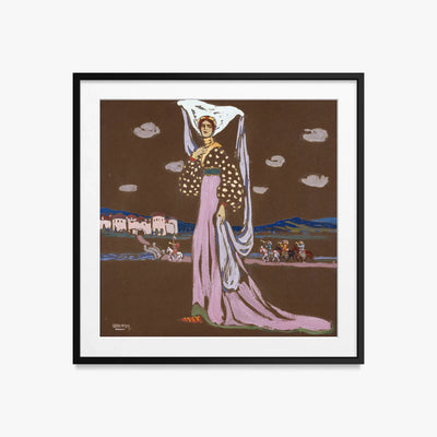La Notte (Dama a Passeggio) - Wassily Kandinsky, opera di Wassily Kandinsky (Espressionismo), stampa con passepartout e cornice nera, 50x50cm