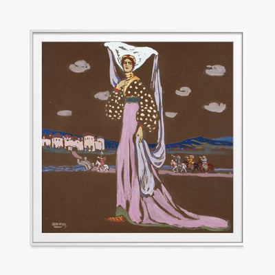 La Notte (Dama a Passeggio) - Wassily Kandinsky, opera di Wassily Kandinsky (Espressionismo), stampa con passepartout e cornice bianca, 80x80cm