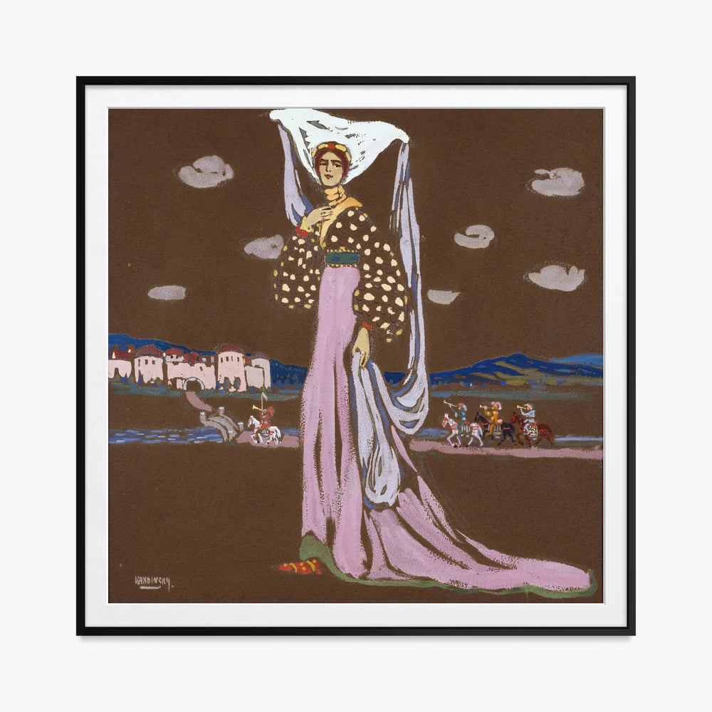 La Notte (Dama a Passeggio) - Wassily Kandinsky, opera di Wassily Kandinsky (Espressionismo), stampa con passepartout e cornice nera, 80x80cm