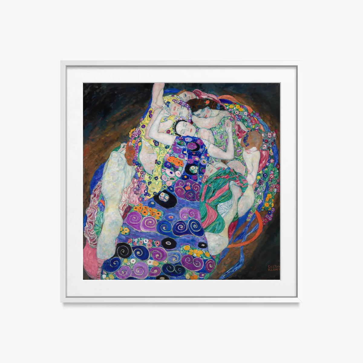 La Vergine - Gustav Klimt, opera di Gustav Klimt (Secessione Viennese), stampa con passepartout e cornice bianca, 50x50cm