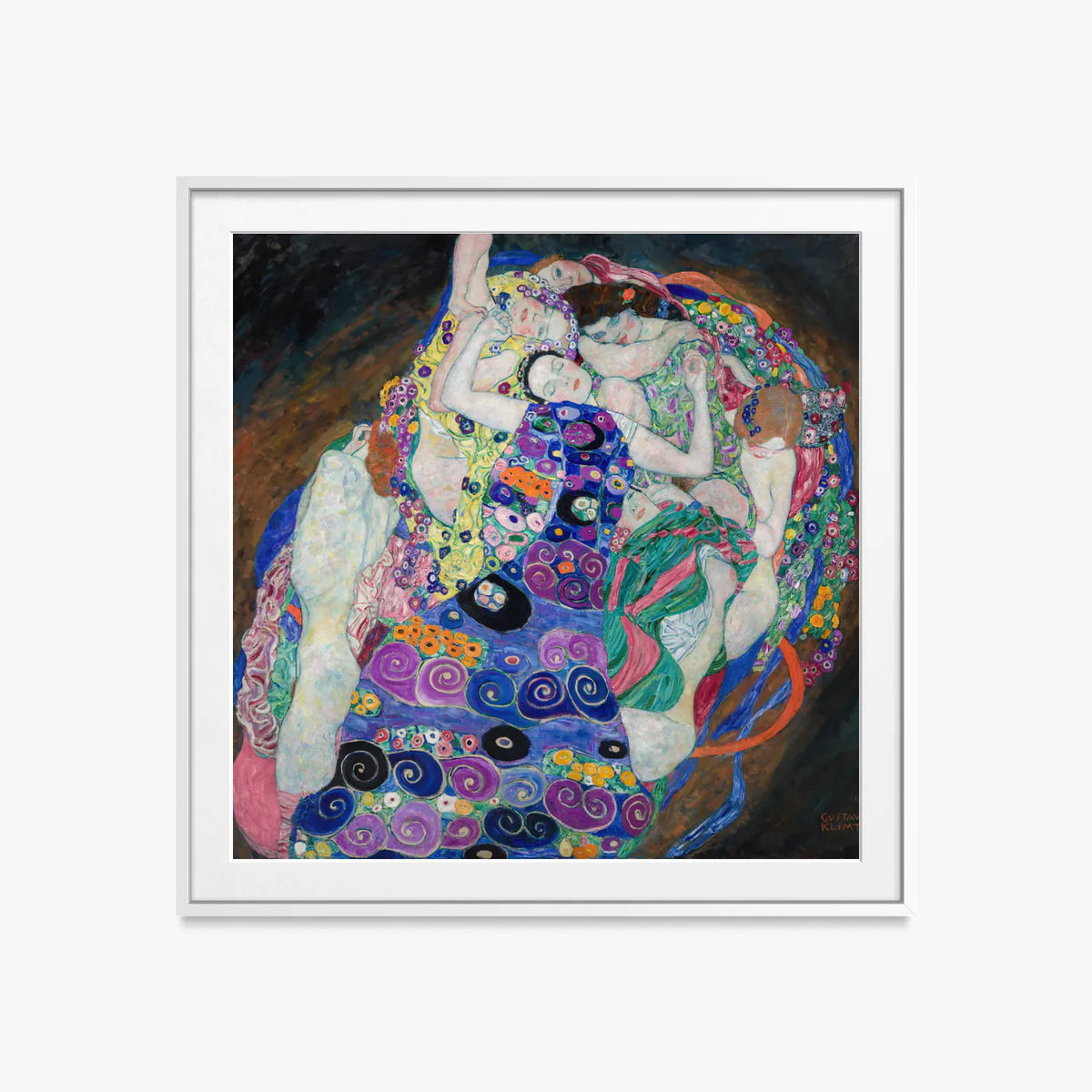 La Vergine - Gustav Klimt, opera di Gustav Klimt (Secessione Viennese), stampa con passepartout e cornice bianca, 60x60cm