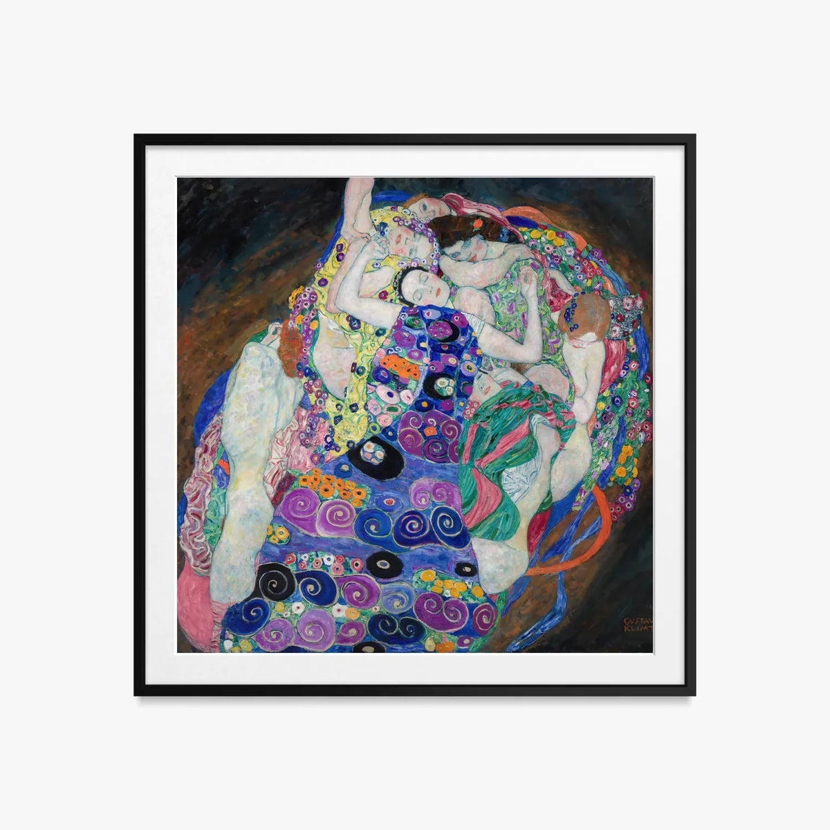 La Vergine - Gustav Klimt, opera di Gustav Klimt (Secessione Viennese), stampa con passepartout e cornice nera, 60x60cm