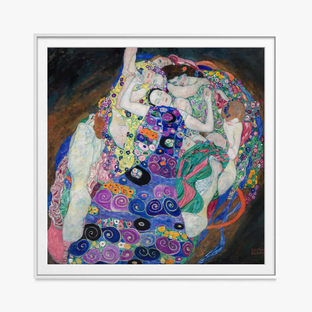 La Vergine - Gustav Klimt, opera di Gustav Klimt (Secessione Viennese), stampa con passepartout e cornice bianca, 80x80cm