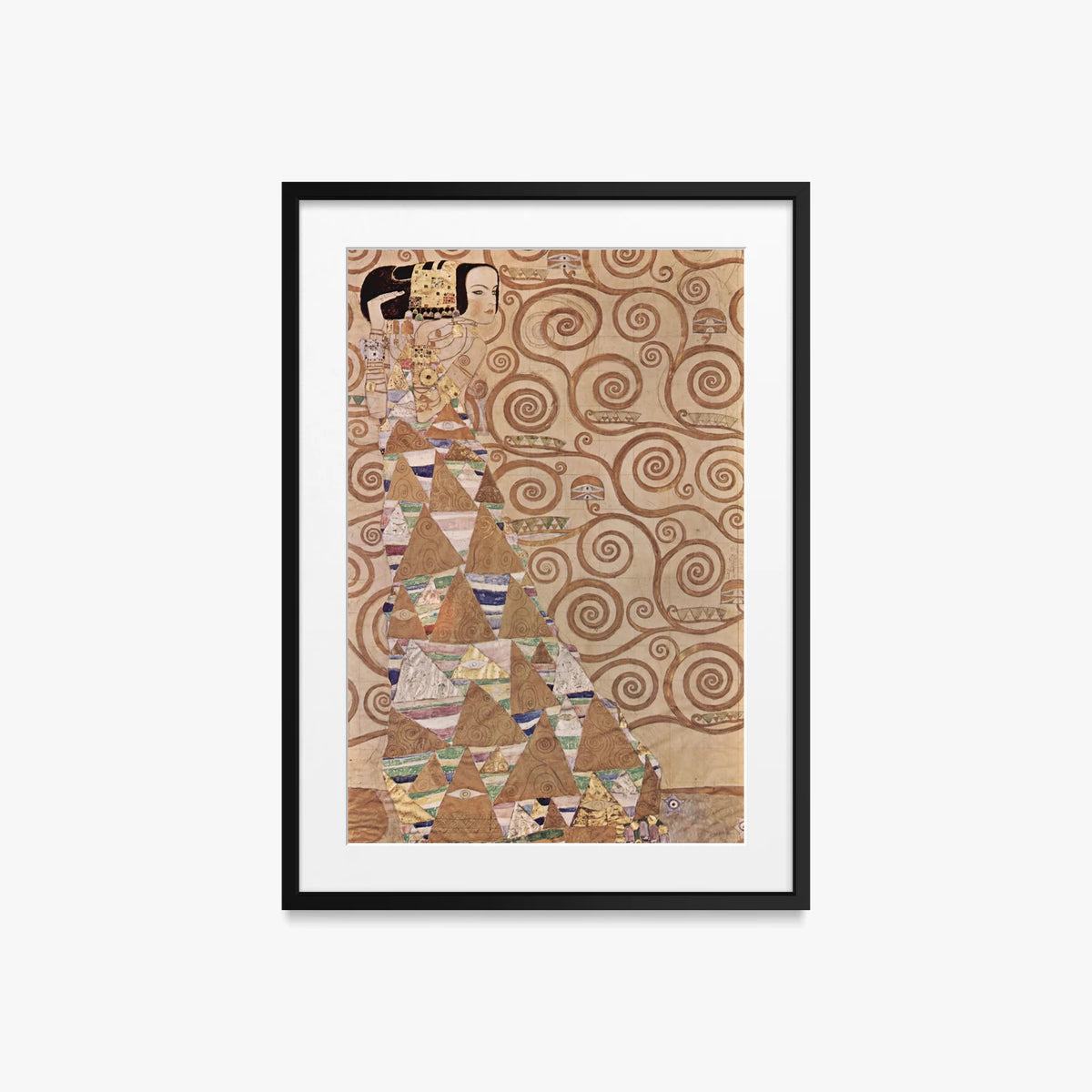 L'Attesa - Gustav Klimt, opera di Gustav Klimt (Secessione Viennese), stampa con passepartout e cornice nera, 50x70cm