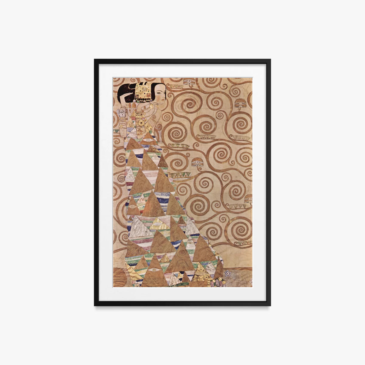 L'Attesa - Gustav Klimt, opera di Gustav Klimt (Secessione Viennese), stampa con passepartout e cornice nera, 60x85cm