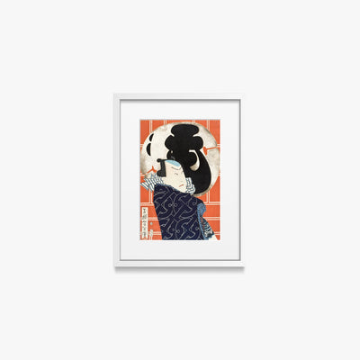 L'Attore Bandō Hikosaburō V - Tsukioka Yoshitoshi, opera di Tsukioka Yoshitoshi (Ukiyo-e), stampa con passepartout e cornice bianca, 30x40cm