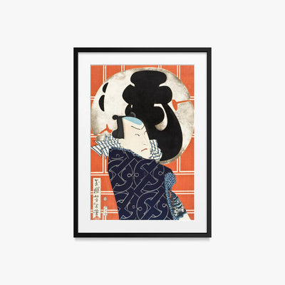 L'Attore Bandō Hikosaburō V - Tsukioka Yoshitoshi, opera di Tsukioka Yoshitoshi (Ukiyo-e), stampa con passepartout e cornice nera, 50x70cm