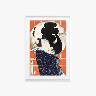 L'Attore Bandō Hikosaburō V - Tsukioka Yoshitoshi, opera di Tsukioka Yoshitoshi (Ukiyo-e), stampa con passepartout e cornice bianca, 60x85cm