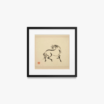 Libro Illustrato dei Cavalli, Tav. 2 - Tsurusawa Tansaku, opera di Tsurusawa Tansaku (Ukiyo-e), stampa con passepartout e cornice nera, 40x40cm