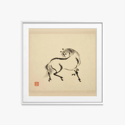 Libro Illustrato dei Cavalli, Tav. 2 - Tsurusawa Tansaku, opera di Tsurusawa Tansaku (Ukiyo-e), stampa con passepartout e cornice bianca, 50x50cm