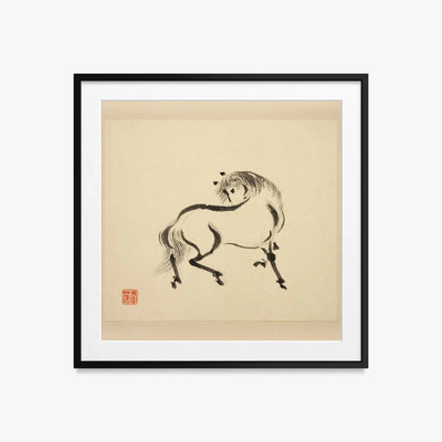 Libro Illustrato dei Cavalli, Tav. 2 - Tsurusawa Tansaku, opera di Tsurusawa Tansaku (Ukiyo-e), stampa con passepartout e cornice nera, 50x50cm