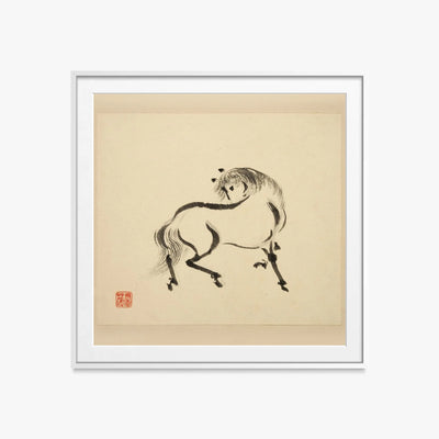 Libro Illustrato dei Cavalli, Tav. 2 - Tsurusawa Tansaku, opera di Tsurusawa Tansaku (Ukiyo-e), stampa con passepartout e cornice bianca, 60x60cm