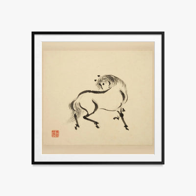 Libro Illustrato dei Cavalli, Tav. 2 - Tsurusawa Tansaku, opera di Tsurusawa Tansaku (Ukiyo-e), stampa con passepartout e cornice nera, 60x60cm