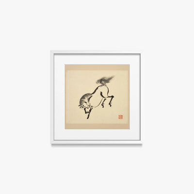 Libro Illustrato dei Cavalli, Tav. 4 - Tsurusawa Tansaku, opera di Tsurusawa Tansaku (Ukiyo-e), stampa con passepartout e cornice bianca, 40x40cm
