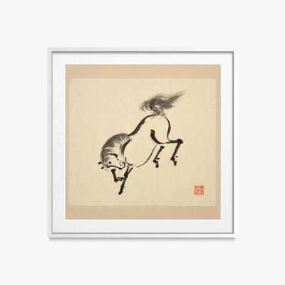 Libro Illustrato dei Cavalli, Tav. 4 - Tsurusawa Tansaku, opera di Tsurusawa Tansaku (Ukiyo-e), stampa con passepartout e cornice bianca, 50x50cm