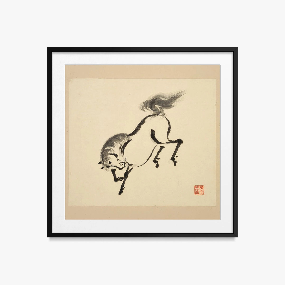 Libro Illustrato dei Cavalli, Tav. 4 - Tsurusawa Tansaku, opera di Tsurusawa Tansaku (Ukiyo-e), stampa con passepartout e cornice nera, 50x50cm