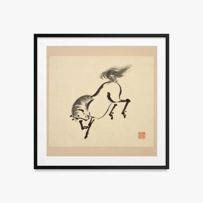 Libro Illustrato dei Cavalli, Tav. 4 - Tsurusawa Tansaku, opera di Tsurusawa Tansaku (Ukiyo-e), stampa con passepartout e cornice nera, 50x50cm