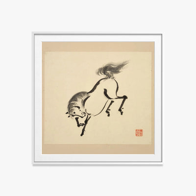 Libro Illustrato dei Cavalli, Tav. 4 - Tsurusawa Tansaku, opera di Tsurusawa Tansaku (Ukiyo-e), stampa con passepartout e cornice bianca, 60x60cm