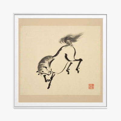 Libro Illustrato dei Cavalli, Tav. 4 - Tsurusawa Tansaku, opera di Tsurusawa Tansaku (Ukiyo-e), stampa con passepartout e cornice bianca, 80x80cm