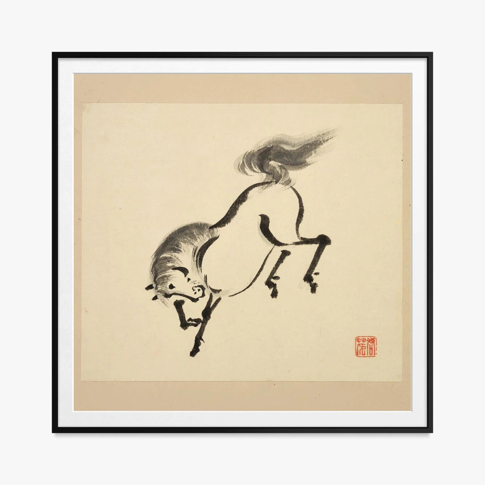 Libro Illustrato dei Cavalli, Tav. 4 - Tsurusawa Tansaku, opera di Tsurusawa Tansaku (Ukiyo-e), stampa con passepartout e cornice nera, 80x80cm