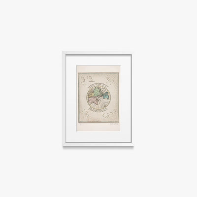 Mappa del Mondo con Poesie - Oluf Olufsen Bagge, opera di Oluf Olufsen Bagge (Illustrazione), stampa con passepartout e cornice bianca, 30x40cm
