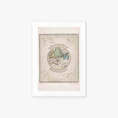 Mappa del Mondo con Poesie - Oluf Olufsen Bagge, opera di Oluf Olufsen Bagge (Illustrazione), stampa artistica su carta, 50x70cm