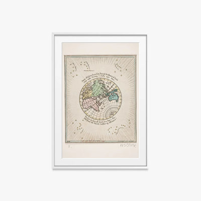 Mappa del Mondo con Poesie - Oluf Olufsen Bagge, opera di Oluf Olufsen Bagge (Illustrazione), stampa con passepartout e cornice bianca, 60x85cm