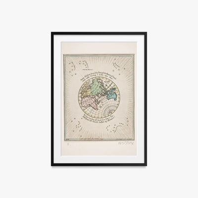 Mappa del Mondo con Poesie - Oluf Olufsen Bagge, opera di Oluf Olufsen Bagge (Illustrazione), stampa con passepartout e cornice nera, 60x85cm