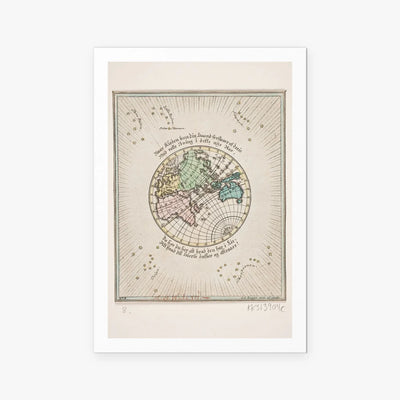 Mappa del Mondo con Poesie - Oluf Olufsen Bagge, opera di Oluf Olufsen Bagge (Illustrazione), stampa artistica su carta, 80x115cm