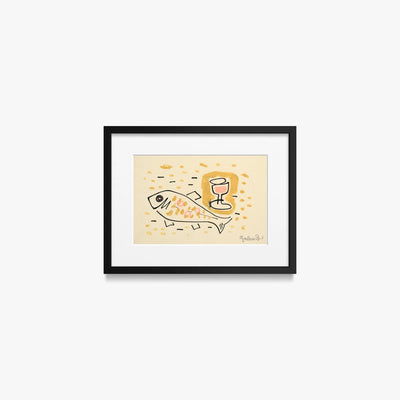 Natura Morta con Pesce - Mikuláš Galanda, opera di Mikuláš Galanda (Avanguardie), stampa con passepartout e cornice nera, 40x30cm