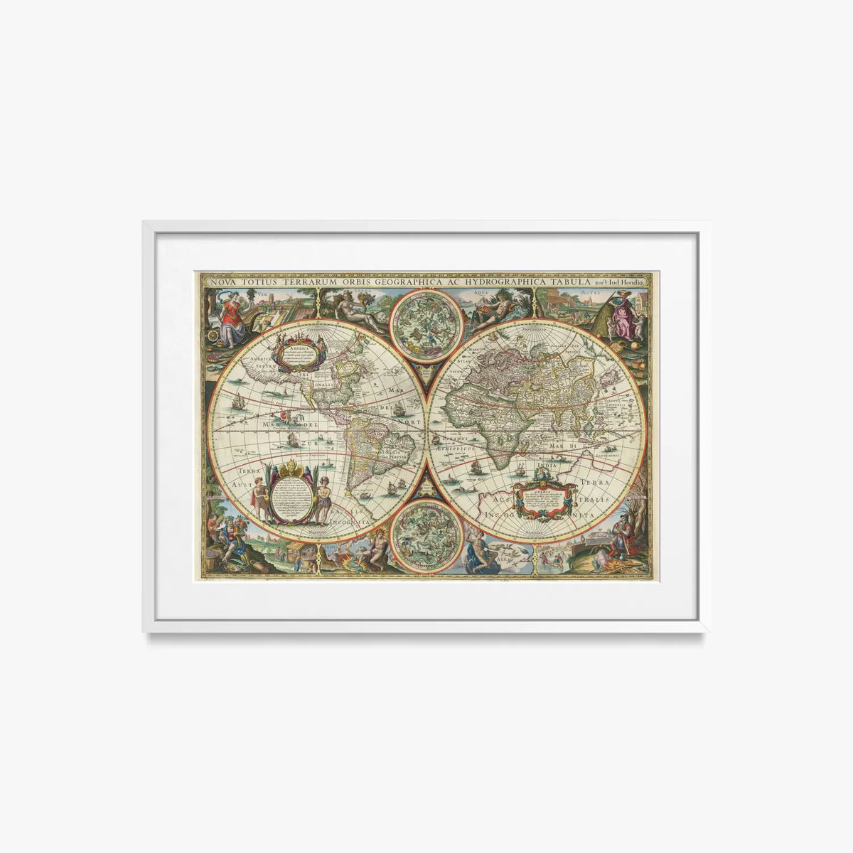 Nova Totius Terrarum Orbis Tabula - Melchior Tavernier II, opera di Melchior Tavernier II (Illustrazione), stampa con passepartout e cornice bianca, 70x50cm