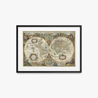 Nova Totius Terrarum Orbis Tabula - Melchior Tavernier II, opera di Melchior Tavernier II (Illustrazione), stampa con passepartout e cornice nera, 70x50cm